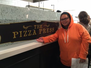 Waiting for our pizza to come out of the oven